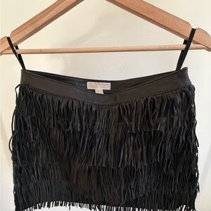 NEW Michael Kors Black Leather Fringe Mini Skirt